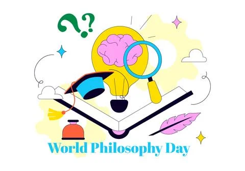 World Philosophy Day Vector Illustration Featuring Books, Ancient Philosoph.. 스톡 일러스트