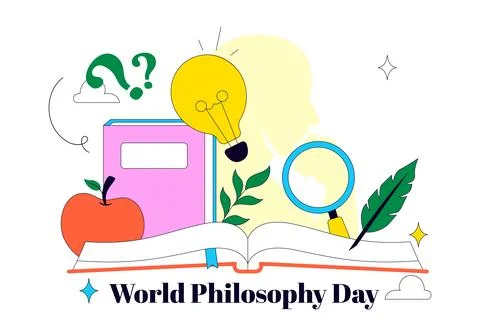 World Philosophy Day Vector Illustration Featuring Books, Ancient Philosoph.. 스톡 일러스트