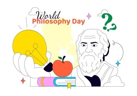World Philosophy Day Vector Illustration Featuring Books, Ancient Philosoph.. 스톡 일러스트