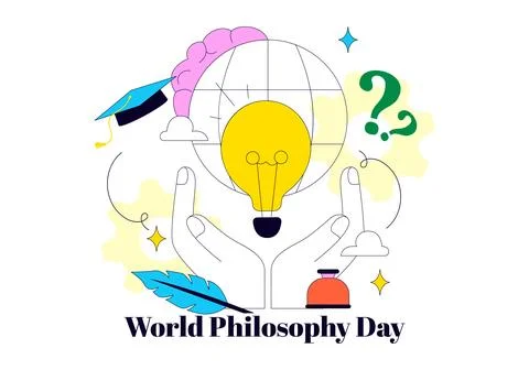 World Philosophy Day Vector Illustration Featuring Books, Ancient Philosoph.. 스톡 일러스트