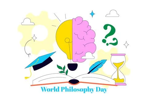 World Philosophy Day Vector Illustration Featuring Books, Ancient Philosoph.. 스톡 일러스트