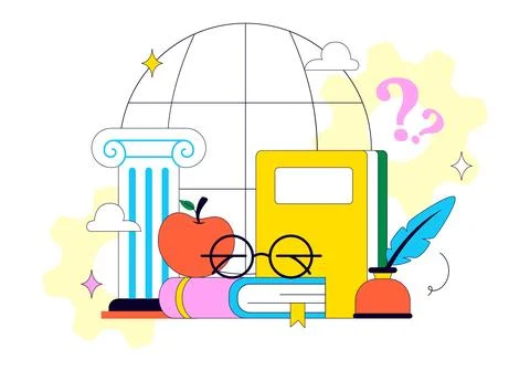 World Philosophy Day Vector Illustration Featuring Books, Ancient Philosoph.. 스톡 일러스트