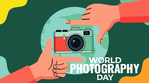 World Photography Day Camera Framing Concept with Hands Gesture Creative Vid Stock Footage 340590488