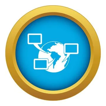 World planet and speech bubbles icon blue vector isolated Stock Illustration