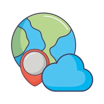 World planet cloud computing pointer location Illustrazione stock