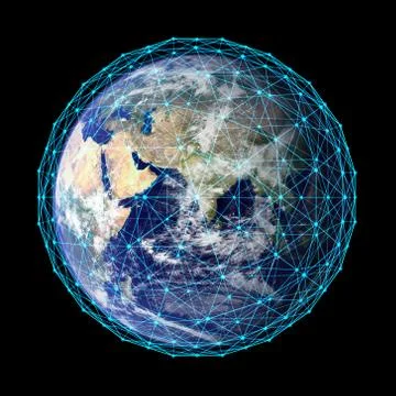 World. Planet earth, global model with digital computer network connection li Stock Illustration