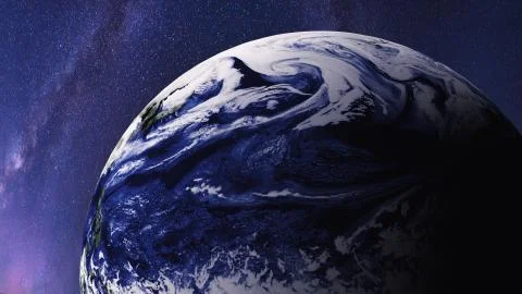 World. Planet earth, global model and milky way galaxy with stars at night sk Stock-Illustration