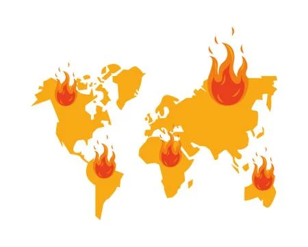 World planet earth maps with fire flame Stock Illustration