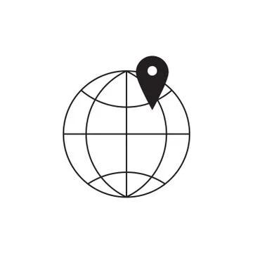 World planet with map pin icon. Globe symbol and location point, SEO, homepag Stock Illustration