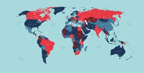 World political vector detailed map Stock Illustration