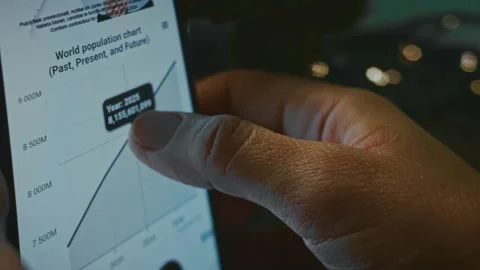 World population chart, data viewed on smartphone Stock Footage 288966295