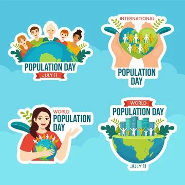 World Population Day Label Flat Cartoon Hand Drawn Templates Background Ill.. Stock Illustration