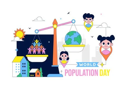World Population Day Vector Illustration Featuring Global Community, People.. Stock Illustration