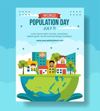 World Population Day Vertical Poster Flat Cartoon Hand Drawn Templates Back.. Stock Illustration