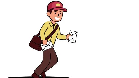 World Post Day Animated Background Running Postal Courier with Letters 스톡 동영상 347032583