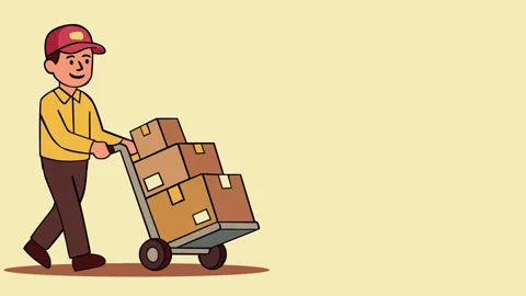 World Post Day Animated Background Postal Worker Delivering Packages Video stock 347032589
