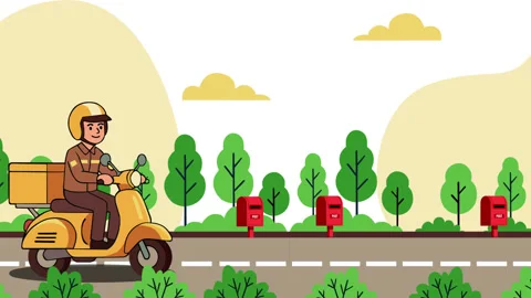 World Post Day Animated Background Courier Delivery Scooter Video stock 347034114