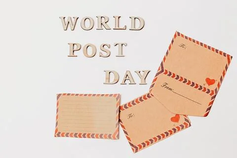 World Post Day. Mail envelopes with letters on a white background. Day of the Foto stock