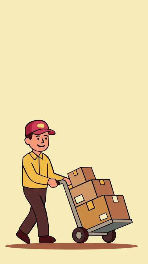 World Post Day Package Delivery Animated Background with Postal Worker Video stock 347109052