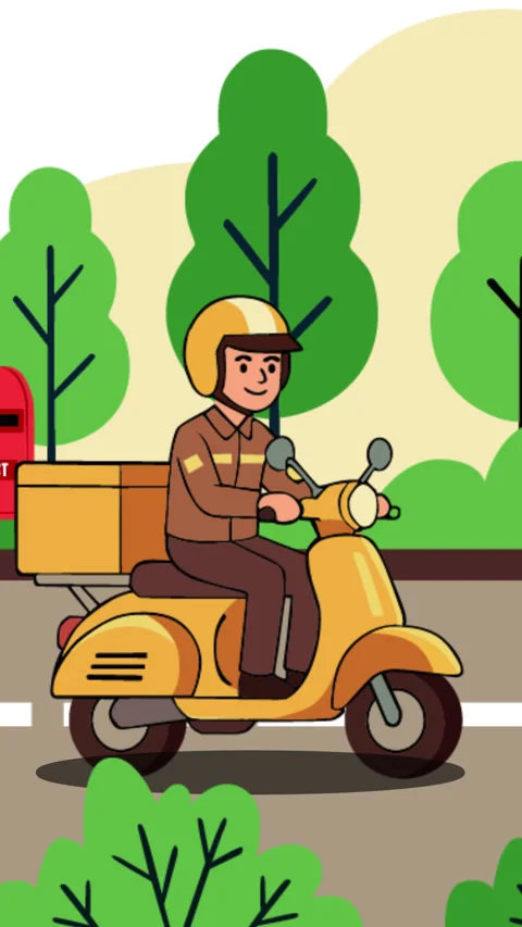 World Post Day Postal Delivery Scooter Animated Background 스톡 동영상 347109270