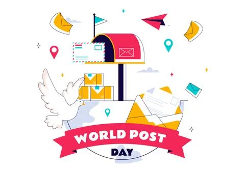 World Post Day Vector Illustration on October 9, Featuring a Red Mailbox Re.. 스톡 일러스트