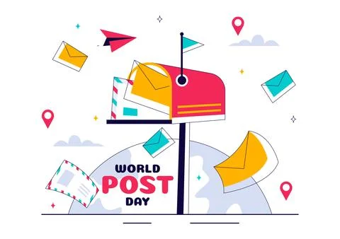 World Post Day Vector Illustration on October 9, Featuring a Red Mailbox Re.. Stock Illustration