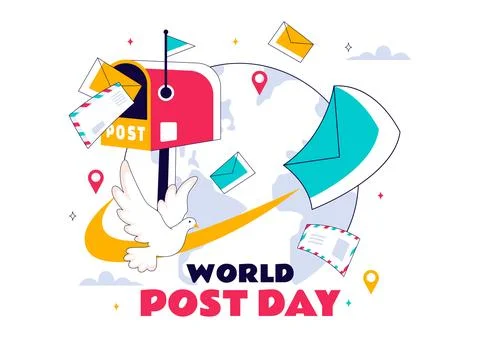 World Post Day Vector Illustration on October 9, Featuring a Red Mailbox Re.. Stock Illustration