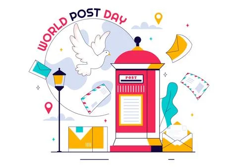 World Post Day Vector Illustration on October 9, Featuring a Red Mailbox Re.. Stock Illustration