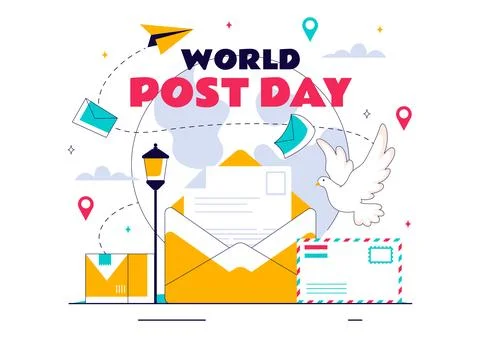 World Post Day Vector Illustration on October 9, Featuring a Red Mailbox Re.. 스톡 일러스트