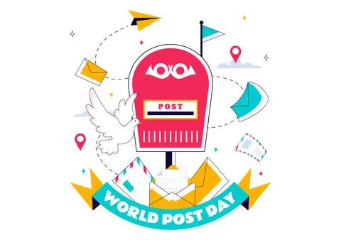 World Post Day Vector Illustration on October 9, Featuring a Red Mailbox Re.. 스톡 일러스트