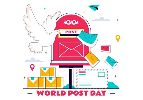 World Post Day Vector Illustration on October 9, Featuring a Red Mailbox Re.. Stock Illustration