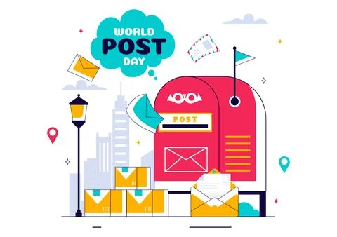 World Post Day Vector Illustration on October 9, Featuring a Red Mailbox Re.. Stock Illustration