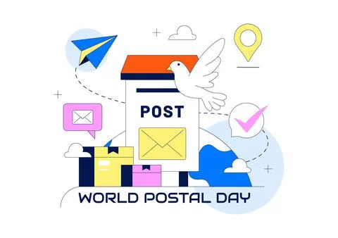 World Postal Day Illustration Featuring Global Mail Delivery, Postal Servic.. Stock Illustration