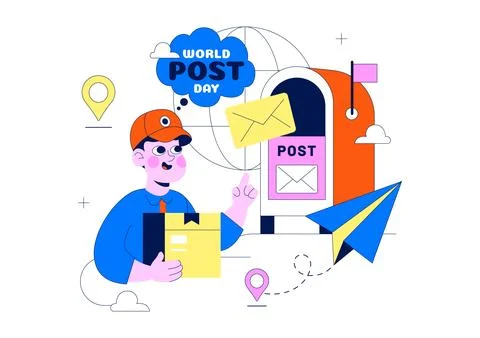 World Postal Day Illustration Featuring Global Mail Delivery, Postal Servic.. Stock Illustration