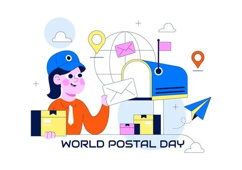World Postal Day Illustration Featuring Global Mail Delivery, Postal Servic.. Stock Illustration