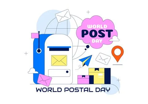 World Postal Day Illustration Featuring Global Mail Delivery, Postal Servic.. Stock Illustration