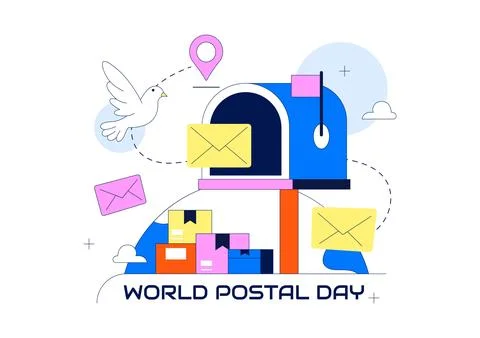 World Postal Day Illustration Featuring Global Mail Delivery, Postal Servic.. Illustration
