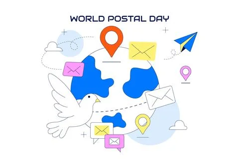 World Postal Day Illustration Featuring Global Mail Delivery, Postal Servic.. Stock Illustration