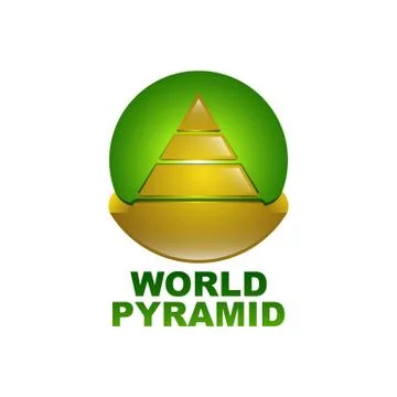 World pyramid logo concept design template in gold and circle green color Stock Illustration