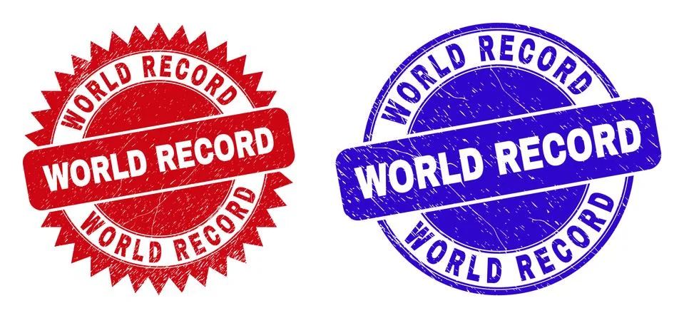 WORLD RECORD Round and Rosette Seals with Distress Texture Stock Illustration
