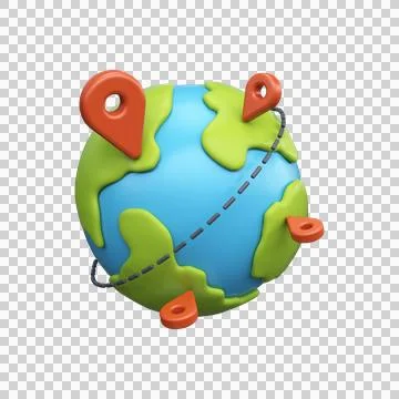 World with red location markers. 3D travel concept or GPS navigation Stock Illustration