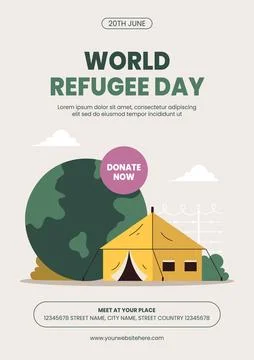 World Refugee Day Flat Cartoon Vector for Social Media Template Background Stock Illustration