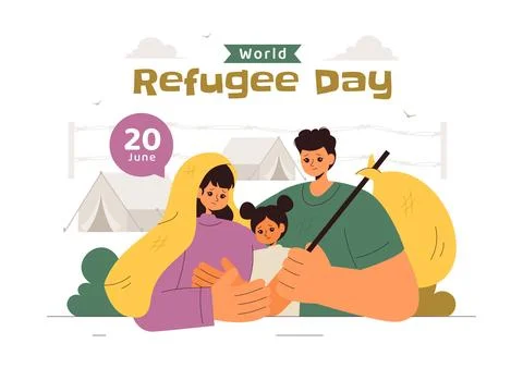 World Refugee Day Illustration featuring an Immigrant Family with Their Chi.. Stock Illustration