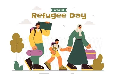 World Refugee Day Illustration featuring an Immigrant Family with Their Chi.. Stock Illustration