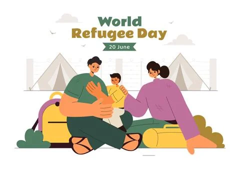 World Refugee Day Illustration featuring an Immigrant Family with Their Chi.. Stock Illustration