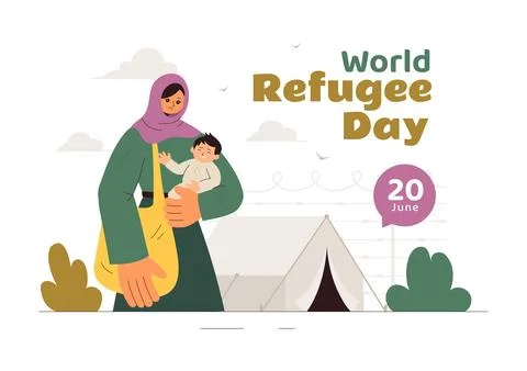 World Refugee Day Illustration featuring an Immigrant Family with Their Chi.. Stock Illustration