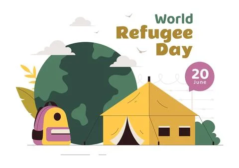 World Refugee Day Illustration featuring an Immigrant Family with Their Chi.. Stock Illustration