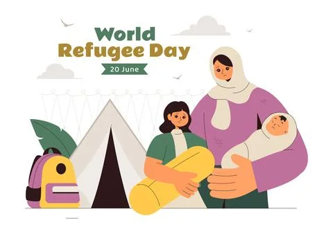 World Refugee Day Illustration featuring an Immigrant Family with Their Chi.. Stock Illustration