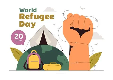 World Refugee Day Illustration featuring an Immigrant Family with Their Chi.. Stock Illustration