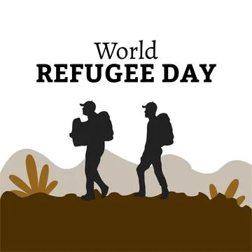 World Refugee Day special vector illustration and black text effect, painful  Stock Illustration